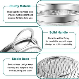 Herogo Stainless Steel Colander 20cm, Micro-Perforated Metal Colanders with Handle, Heavy Duty Kitchen Strainer for Washing Draining Pasta/Vegetable/Fruit/Spaghetti, Dishwasher Safe