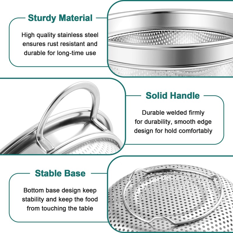 Herogo Stainless Steel Colander 20cm, Micro-Perforated Metal Colanders with Handle,