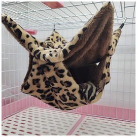 Fukufuku Luxury Hamster Hammock for Small Animals Pet Bed Sleeping Bag Bird Cage Warm Nest Double Layer Coral Fleece with Hook Leopard Pattern Guinea Pigs Hedgehog Parrot Hamster Rabbit Playground