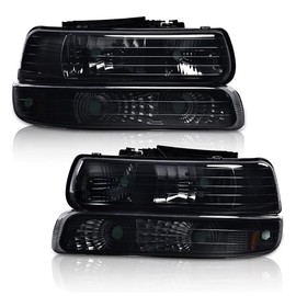 CNNELL Headlights Assembly Compatible with Chevy Silverado 1999-2002/ Suburban Tahoe 2000-2006, Smoky Lens Black Housing Amber Reflector, Left+Right