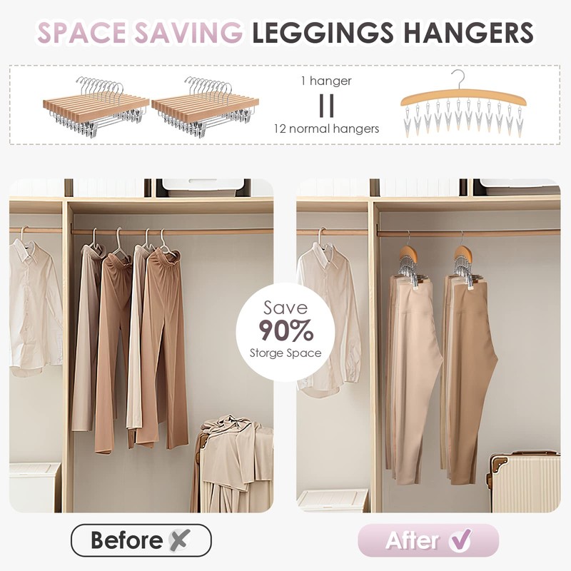 MEILIDY Leggings Hangers, Wooden Closet Hanging Leggings Storage Organizer Scarf