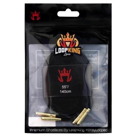 Luxury Black Flat Waxed Shoelaces with Gold Metal Tips by Loop King Laces Footwear Comfort - Size: 5-6 Eyelets / 114cm