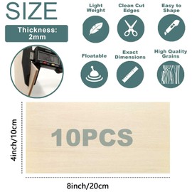 MFCGHXR Balsa Wood Sheets 10 Pack - Premium Plywood Squares 200x100x1.5mm for Crafting Models and DIY Projects
