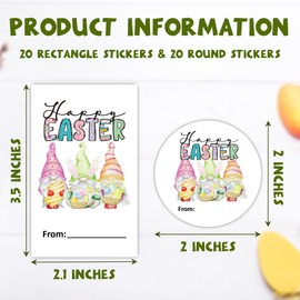Easter Gift Stickers, Happy Easter Bunny Stickers, 20 Round and Rectangle Labels for Kids Adults, Easters Decorations Party Favor for Gifts Wrapping, Candy Bags, Envelopes-C07