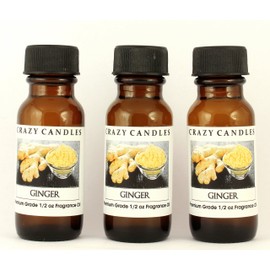 Crazy Candles Ginger 3 Bottles 1/2 Fl Oz Each (15ml) Premium Grade Scented Fragrance Oil (Strong Spice from The Kitchen)