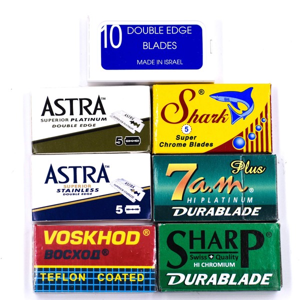 Double Edge Safety Razor Blade Variety Sampler Pack, 105 Blades Compatible with All Standard Double Edge Safety Razors - Includes Blades from Parker Safety Razor, Personna, Astra, Shark, Sharp, Voskhod, and 7am