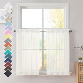 OVZME Ivory Sheer Curtains 36 Inch Length Kitchen Tiers - Short Voile Drapes, Solid Sheers Cafe Curtain for Bathroom Small Half Window - 2 Panels Set, Rod Pocket, 42" W x 36" L