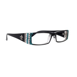 The French, Fleur De Lis, Rectangular Bling Women Reading Glasses Adorned w (Clear +Turquoise) European Crystals +1 +1.50 +1.75 +2 +2.25 +2.50 +2.75 +3 Black. NY Fifth Avenue. (+3.50)