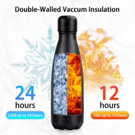 Insulated Water Bottle,12oz Stainless Steel Water Bottles with straw lid,Metal Sports Thermos Water Bottles for Boys,Girls,Double Wall Vacuum BPA-Free Flask for School, Sports & Travel-Black