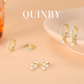 Gold Hoop Earrings Set for Women, Dainty 14K Gold Plated Dangle Earrings,Sterling Silver Hypoallergenic Cartilage Earrings, Earring Stacks for Multiple Piercing Earrings(3 Pairs)