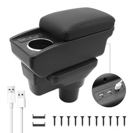 YJYWZH Car Armrest Storage Box for Hyundai Accent Solaris Verna 2017-2020 Double-Layer Car Center Console Armrest Box with 6 USB Ports and Cup Holder for Car Accessories(Black Thread)