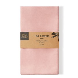Wild & Stone | Organic Cotton Tea Towel | Herringbone Weave | Cotton Kitchen Towels | Set of 2 | Rose