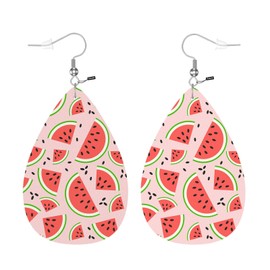 Zokola Watermelon Leather Drop Earrings Set, Cartoon Fruit Watermelon Pieces Lightweight Teardrop Earrings Leather Dangle Earrings For Women Friends Wedding Jewelry