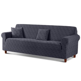 TAOCOCO 4 Seater Sofa Slipcover, 1Piece Soft Fitted Oversized Couch Cover Washable Large Sofa Cover with 2PCS Throw Pillow Covers, Jacquard Furniture Protector for Pets Dog(4 Seater,Dark Grey)
