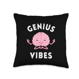 Genius Brain Gear Vibes Funny Smart School Brain Genius Throw Pillow, 16x16, Multicolor