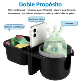 FERREL Portavasos para Carriola con Soporte para Celular, 3 en 1 Portavasos Universal para Cochecito, Soporte para Bebidas de Rotación de 360 Grados para Silla de Ruedas, Carriola, Bicicleta