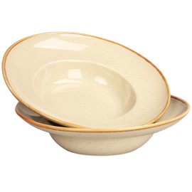 jinsongdafa Pasta Plates with Rim 12 oz, Soup Bowl Pasta Bowl Set of 2, Shallow Bowl Plate, Ceramic Wide Rimmed Soup Bowl, Best choice for high-end restaurants, hotels, and foodies,11 Inch Beige