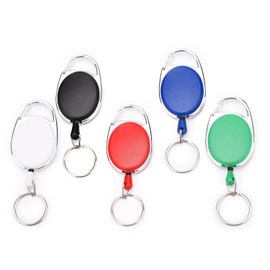 Fushing 5 Assorted Colors Carabiner Reel Keychain Keyback Wire (Length 70CM) (5 Colors Mixed)