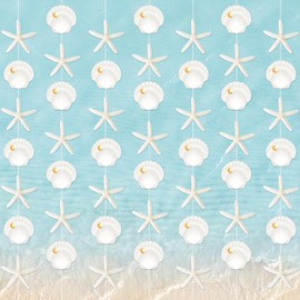 8pcs Beach Seashell Party Hanging Garlands Ocean Seashell Party Decorations Starfish Theme Room Wall Decor for Natural Beach Sea Baby Shower Supplies