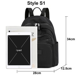 GFM® Waterproof Womens Nylon Backpack Rucksack - Holidays, Travel, Casual Day Use, Summer (S1-Black) (NBKP-68040-KL)