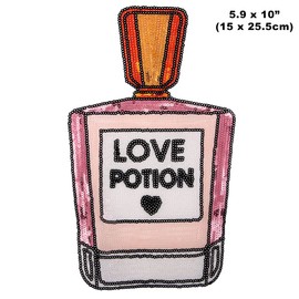 Locomo Sequin Perfume Sew Iron On Patch Sequined Large Paris Love Potion Bottle Motif Applique for Women Clothing Jacket T Shirt Coat Decoration
