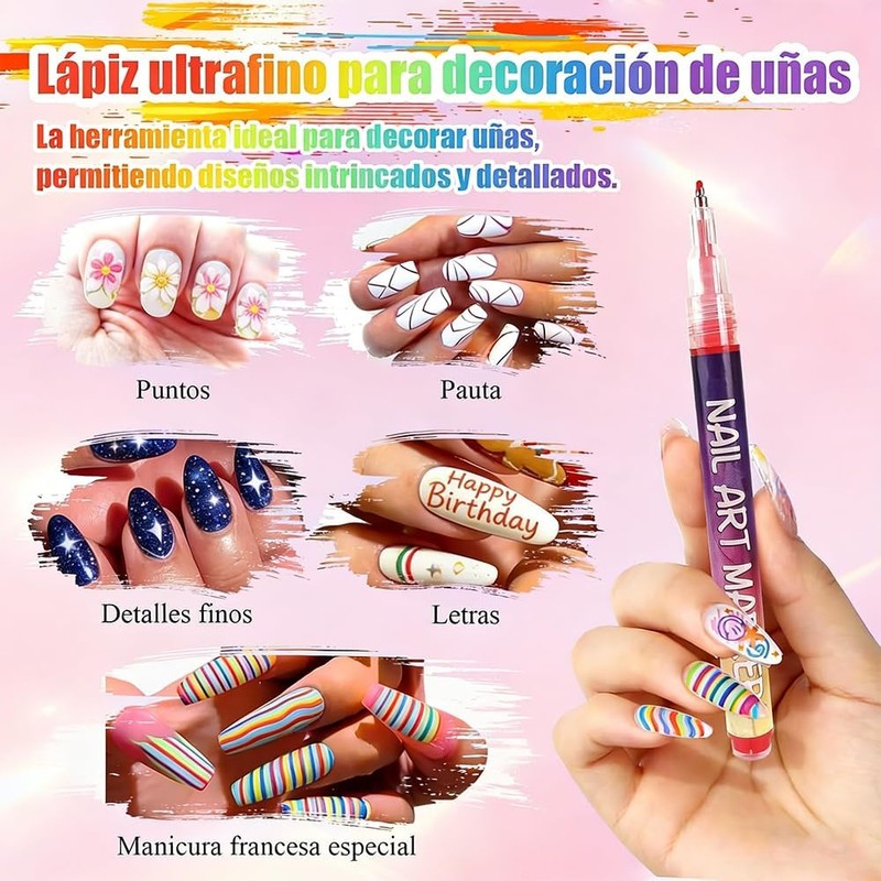 12 Rotuladores para Uñas 3D Secado Rápido, Decoración Nail Art