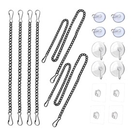 Stained Glass Window Hanging Chain Kit with Suction Cup Hooks, Black Picture Hanging Chain Sunshine Catcher Metal Nickel Plating Stained Glass Window Panels Chain 10 Inch and 20 Inch
