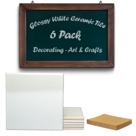 6 Ceramic White Tiles Glazed 6 x 6 with Cork Backing Pads, DIY Make Your Own Hot Plate, Painting Projects, Decoupage