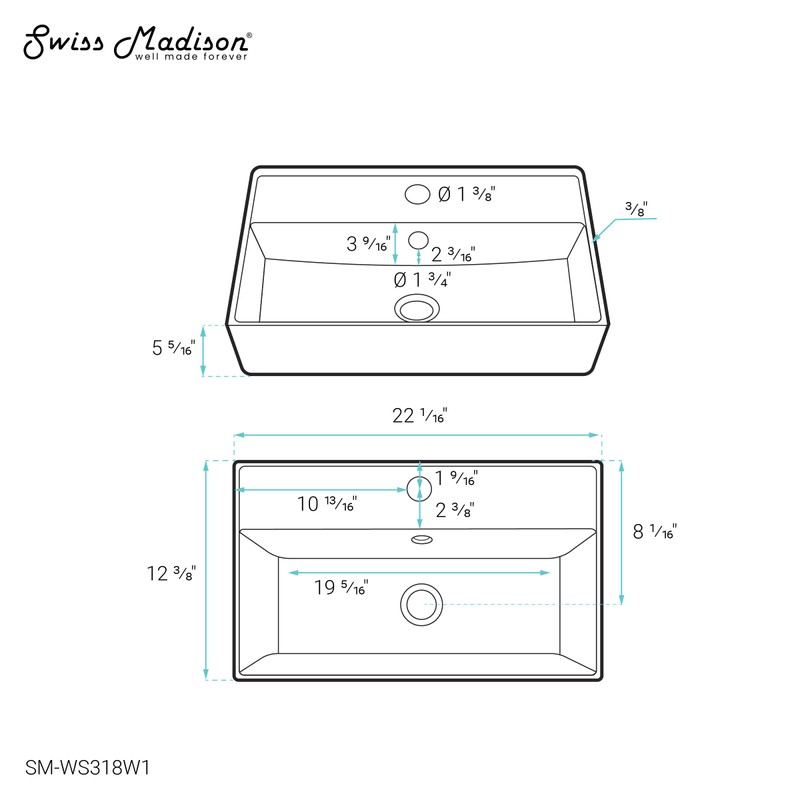 Claire 22” Rectangle Wall-Mount Bathroom Sink in White Marble