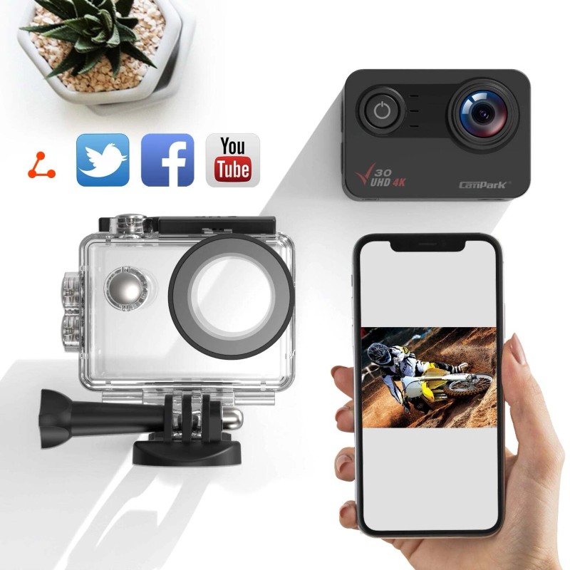 Campark 4K 20MP Action/Helmet Camera WiFi 170° Kit Underwater Camera