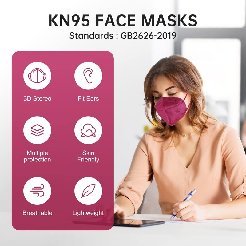 KN95 Red Face Mask 20PCS, 5-Ply Cup Dust Masks Filtration