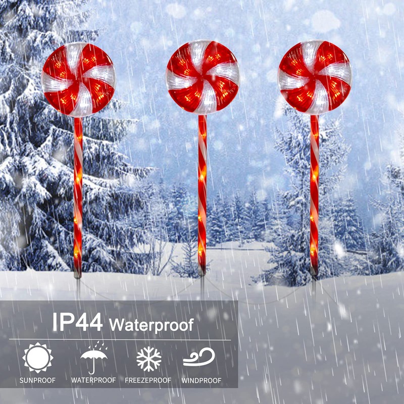 Lollipop Christmas Pathway Lights Outdoor - 3 Pack 29 inches
