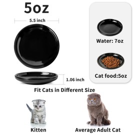 Howise 3 PCS Ceramic Cat Bowls, 5.5 in Pet Food Bowl Cat Dishes for Food and Water, Small Dog Dish(Black)
