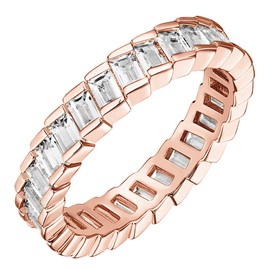 PAVOI 14K Gold Plated Cubic Zirconia Baguette Cut Eternity Bands Rose Gold for Women Size 9