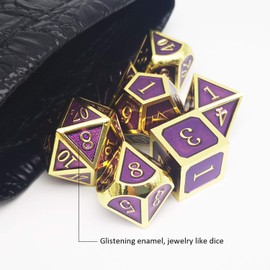 Haxtec DND Dice Set Gold Purple Metal DND Dice for Dungeons and Dragons Roleplaying Dice Games Gift Metal Dice Dice