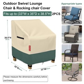 ZhenXingCheng Patio Chair Covers Waterproof 2 Pack - Outdoor Furniture Covers with Waterproof Strip and Air Vent - Heavy Duty Lawn Lounge Chair Cover (Beige&Green, 33" Wx 35" Dx 38.5" H)