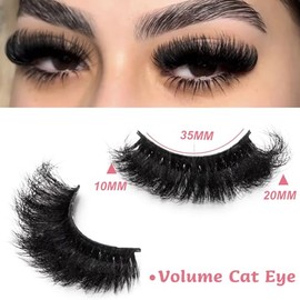 Mink Lashes Fluffy 20mm Volume False Eyelashes 8D Cat Eye Strip Lashes D Curl 14 Pairs Dramatic Soft Eyelash 25mm Big Long Lash Strips Lashes Pack That Look Like Extensions Faux Mink Lashes