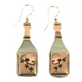 Far Fetched Wine Bottle Earrings Vine Design Cutout Sommelier Copper Alpaca