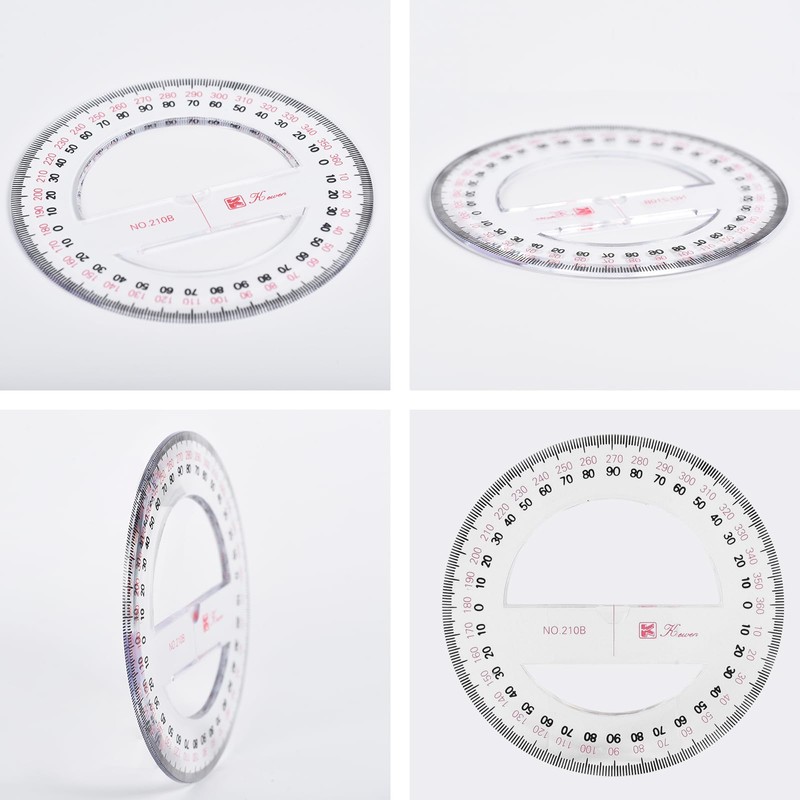 Round Protractor 360 Degree Plastic Measuring Tools Maths Organic Semicircle
