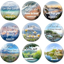 Inspirational Christian Bible Verse Badges Circular Landscape Design Gifts 2 Inch-Scripture Abstract Religious Faith Gifts for Women Men 9 Pack, 2, Metal, no gemstone