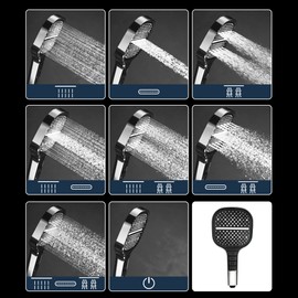 KLGFI Shower Head, 7 Modes, Water-Saving Shower Head, 13 cm Diameter, Bathing, Large Shower, Quick Adjustment of the Shower Mode by Pressing the Button