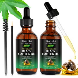 Tiuedu Organic Black Castor Oil, 2PCS 4.04 Fl Oz 100% Pure Cold Pressed for Hair Growth and Nourishing, Thicker Eyelashes & Eyebrows, Face, Body & Skinl