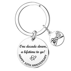 10 Year Anniversary Keyring Gifts for Wife Husband 10th Wedding Anniversary Keychain Valentine's Day Gifts Wedding One Decade Down A Lifetime To Go