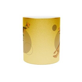 Goldene Tasse aus verchromter Keramik – Hand Rose, Collage Art Surrealismus Blumen – 325 ml