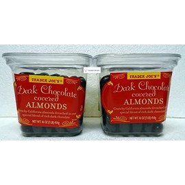 Trader Joe’s Dark Chocolate covered Almonds 16oz 465g (Two Tubs)