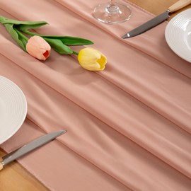 Socomi Rose Gold Chiffon Table Runner Fall Thanksgiving Boho Rustic 14ft 29x170 Inches Wedding Runner Sheer Romantic Bridal Shower Decorations