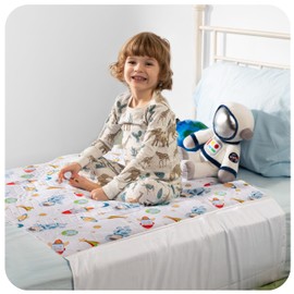 IMPROVIA® Toddler Bed Wetting Pad – 2 Pack 34x36 Waterproof Mattress Protector with Wings – Ultra Absorbent, Fast Drying, Non-Slip Washable Underpad for Kids & Potty Training – Space Design