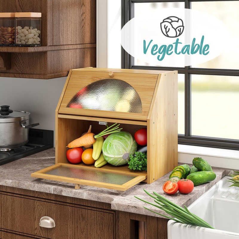Vriccc Extra Large Bread Box for Kitchen Counter, Bamboo Wood