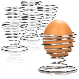 com-four® 6 x Egg Cups Chrome-Plated Metal, Elegant Egg Holders with Metallic Look, Breakfast Set in Wire Spiral Design (06 Pieces - Spiral)