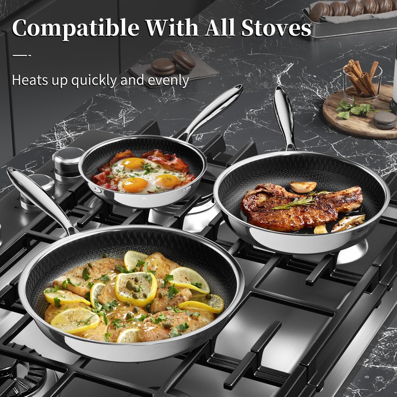 Innerwell Nonstick Titanium Ceramics Stainless Steel Frying Pan Set, 6